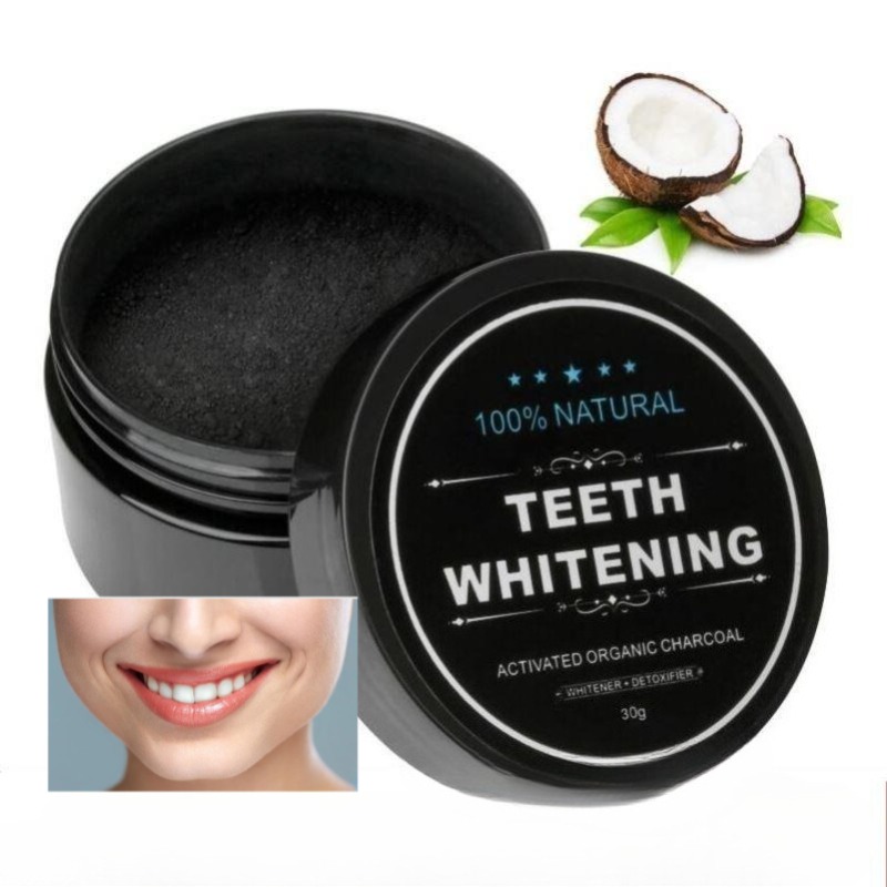 Teeth Whitening Charcoal - ผงฟอกสีฟันถ่านกัมมันต์ 1 กล่อง, ผงทำความสะอาดฟันถ่าน, ผงถ่านกัมมันต์กะลามะพร้าวคลาสสิก