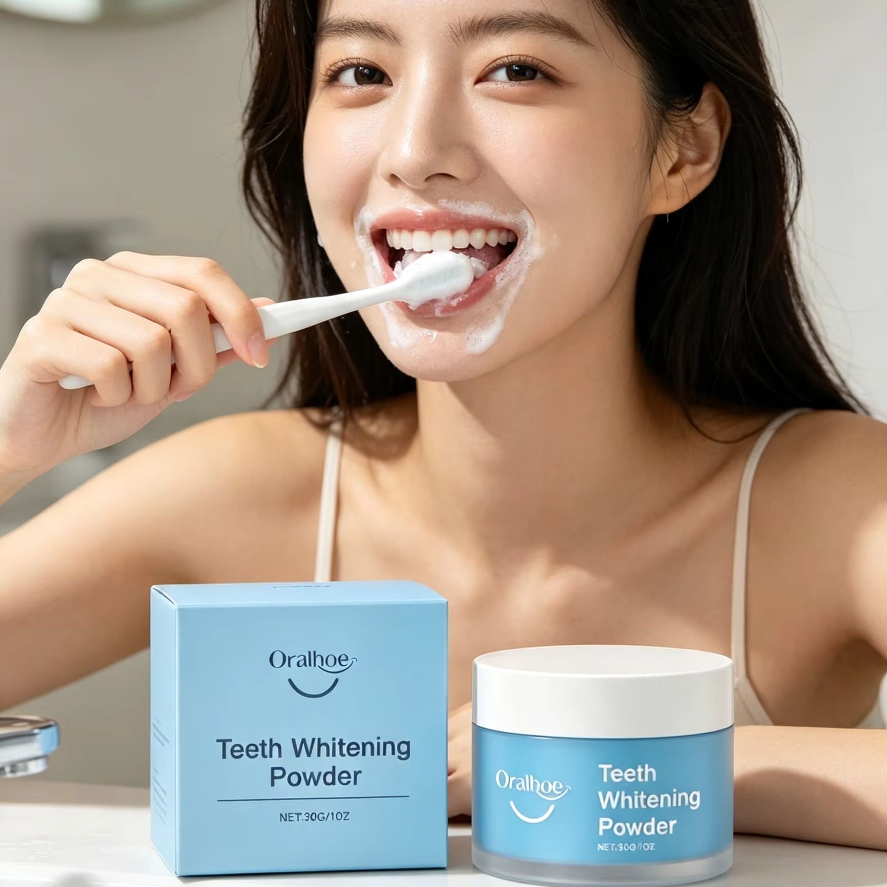 Teeth Whitening Q&M - ผงแปรงฟัน Oralhoe สำหรับขจัดคราบฟัน ทำความสะอาดล้ำลึก ลมหายใจสดชื่น ขจัดคราบพลัค