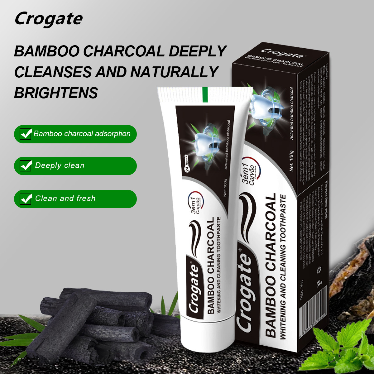 Teeth Whitening Charcoal - @@ยาสีฟันไวท์เทนนิ่ง ยาสีฟันถ่านไม้ไผ่ ดูดซับกลิ่นปาก ขจัดคราบฟันเหลือง ทำความสะอาดคราบฟันอย่างเข้มข้น ดูแลช่องปาก